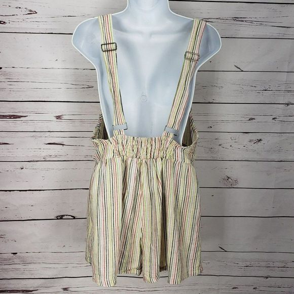 Vintage Havana‎ Multi Color Stripe Romper Linen Overall Shorts Large - Picture 10 of 15